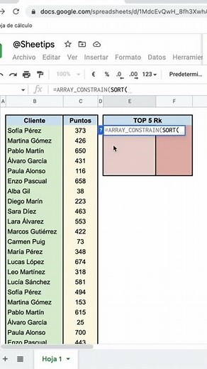 Hacer Ranking - Fórmula ARRAY_CONSTRAIN #aprendeconsheetips #googlesheets #sheetips #ranking #array