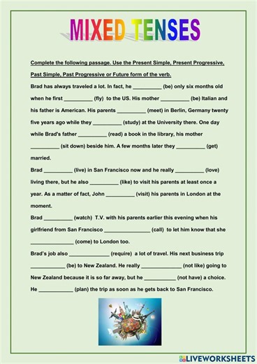 Tenses Review interactive exercise for 8th Grade