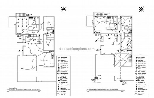 Complete Electrical Plan of a Two-level Residence, 0708201 - Free CAD Drawings