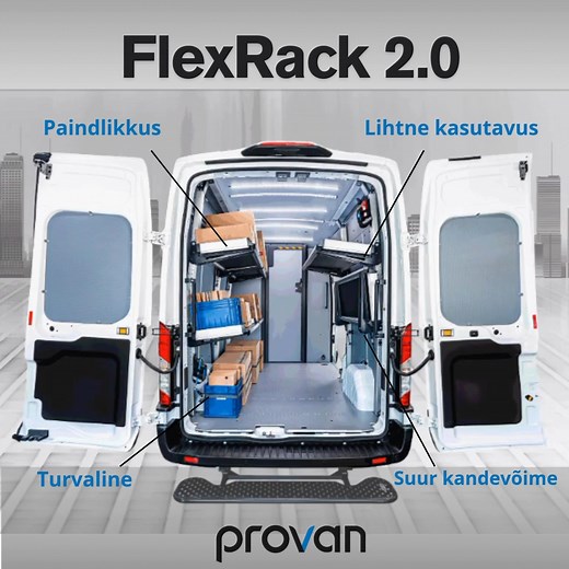 FlexRack 2.0🔥 ➖➖➖➖ ✅Riiulite süsteemi saab kohandada sõiduki kujuga ning enda käe järgi- paindlikkus ✅Ühe käega töötamine on võimalik tänu gaasvedrudele- lihtne kasutavus ✅ProSafe koormakinnitused- aja säästmine ning turvaline ✅Lubatud koormus 80kg meetri kohta- suur kandevõime provan.ee/toode/flexrack-2-0/ | ProVan