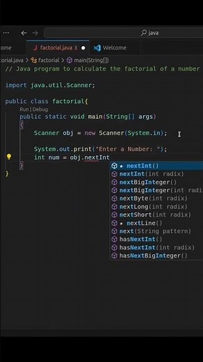 Factorial Program in Java Using For Loop | Java Shorts #shorts