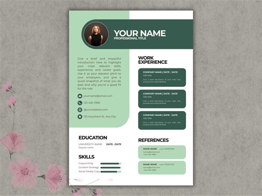 Modern Resume Template | One Page Resume, Cover Letter, Reference Letter, Thank You Letter & Job Tracker | With Photo | Editable on Canva - Etsy