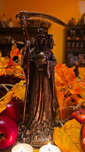 🌑 Santa Muerte – She Who Walks Between Worlds 🌑 In the silence beyond fear… She waits. The Lady of Holy Death — the Protector, the Healer, the Keeper of Truth. Her scythe cuts not life, but illusion. Her hourglass reminds us: nothing ends, all transforms. Cast in bronze tones, her presence carries a weight of sacred power. Each detail a prayer — the globe of the world, the cloak of eternity, the bones of wisdom beneath her feet. Those who walk with her know: ⚜️ She guards the lost and the livi