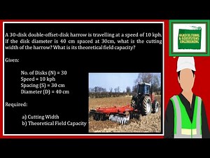 A 30-disk double-offset-disk harrow is travelling at a speed of 10 kph. If the disk diameter is 40 c