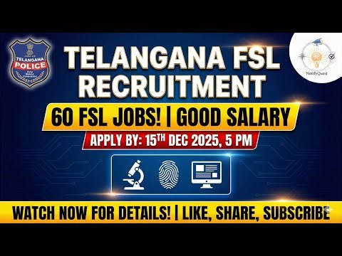 Telangana State Forensic Science Laboratory Jobs 2025 | TSFSL Recruitment