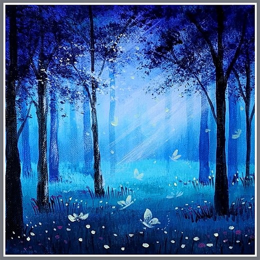 26K views · 757 reactions | painting butterfly forest color used : ultramarine blue, white, turquoise, black, pink canvas : 20cm x 20cm #acrylicpainting #artwork #painting #forestpainting | El Drawing Arts | Facebook