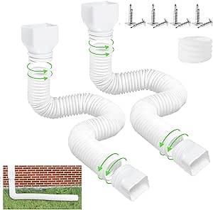 2 Pack Rain Gutter Downspout Extension Flexible, Downspout Drain Extender Diverter, Drain Pipe Connector Extendable from 20"-60", Gutter Connector Rainwater Drainage with Screws(White)…
