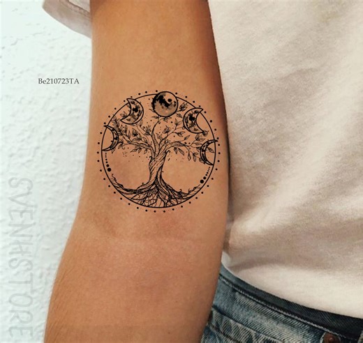 Tree of Life Temporary Tattoo: Moon Phases, Sacred Geometry - Etsy