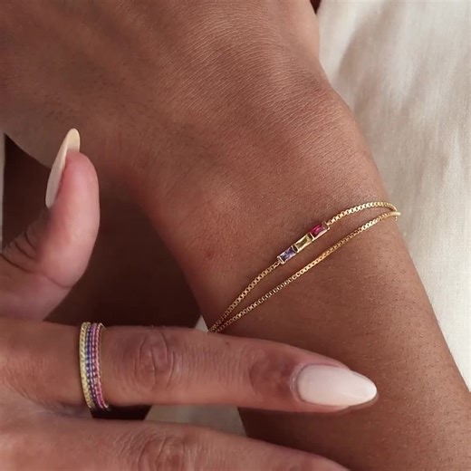 Baguette Birthstone Bracelet in Box Chain by Caitlyn Minimalist • Custom Gemstone Bracelet • Birthstone Jewelry • Gifts for Mom • BM64 - Etsy