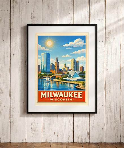 Milwaukee Wisconsin Skyline Poster | City Illustration Travel Wall Art Print - Etsy