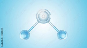 Molecular chemical formula H2O. Water molecules blue color. Ball and Stick chemical structure model. can be used in science or Cosmetic industry background. Animation Seamless loop, 3d render.