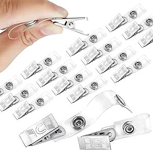 Double Hole Badge Clips Premium Clothing Friendly ID Badge Holders Metal with Clear Plastic PVC Straps for ID Cards Alligator Swivel Card Clip Adapter Straps ID Strap Clip Name Tag Work Badges 30Pcs