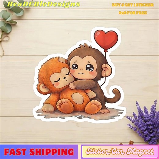 Baby Monkey Hug Sticker/car Magnet, Heart Balloon Vinyl Decal - Etsy