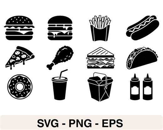 Fast Food SVG Vector Bundle – Burger, Pizza, Fries & Takeaway Food Clipart - Etsy UK