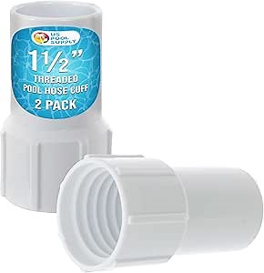 U.S. Pool Supply 1-1/2" Pool Hose Cuff, 2 Pack - Swimming Pool Replacement Cuff for Spiral-Wound Vacuum Hoses - Threaded Cuff, Durable ABS Plastic, Repair Hose Ends, Connect Vacuum Head, Skimmer Inlet