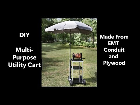 DIY Utility Cart With Wheels - EMT, Plywood - Umbrella Holder