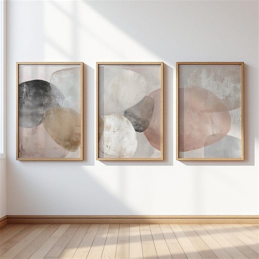 Black Beige Abstract Shapes Triptych Wall Art, Set of Three Unframed Prints, Minimalist Modern Poster Set, Living Room Bedroom Office Decor - Etsy