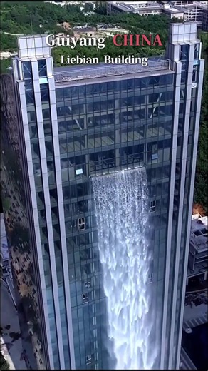 Guiyang Waterfall Building. 108-meter artificial waterfall. From a 121-meter tower. World's tallest man-made waterfall.#China #Guiyang #waterfall #modern #buildings