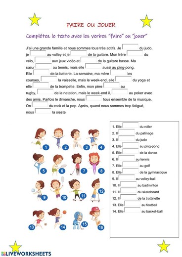 Faire ou jouer worksheet