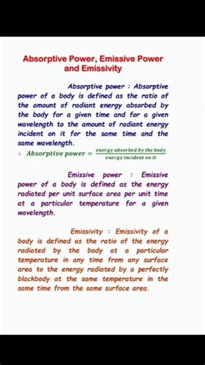 Absorptive power, Emissive power and Emissivity
