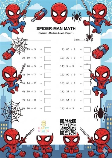 Spiderman Math Worksheets for Kids | Printable Workbook + QR Code Games | Superhero Math Learning Fun - Etsy UK