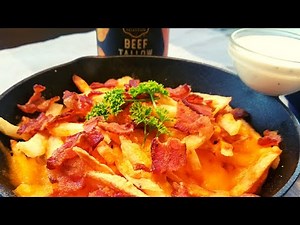 Loaded Double Fried French Fries made in Beef Tallow: Delicious. Crispiest Bacon Cheese Fries.