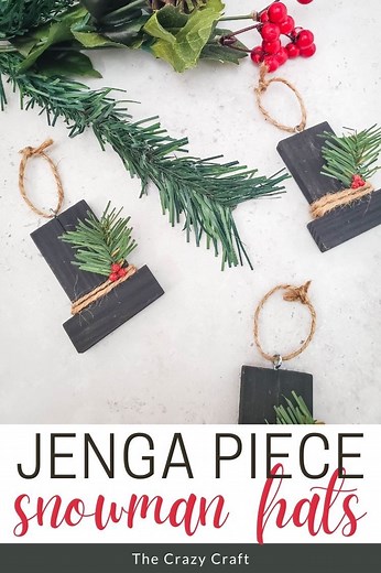 Dollar Tree Ornament Craft: Jenga Piece Snowman Hats