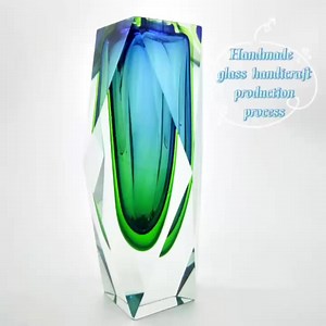 Hand Made Murano Rectangle Blue Glass Vase