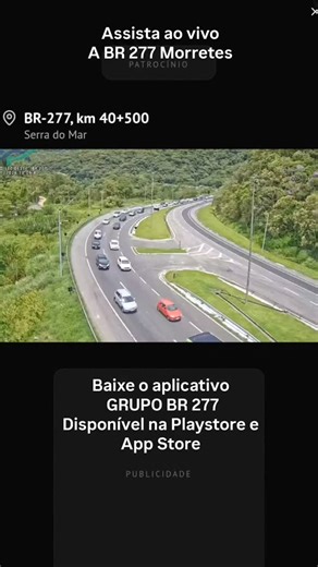 11/01 ⚠️🔴 BR 277 Morretes serra do mar com alto fluxo de veículos no km 40 sentido Curitiba, acompanhe ao vivo as condições de tráfego em nosso aplicativo GRUPO BR 277 disponível na Playstore e App Store. 13:12 #GrupoBr277 | GRUPO BR 277