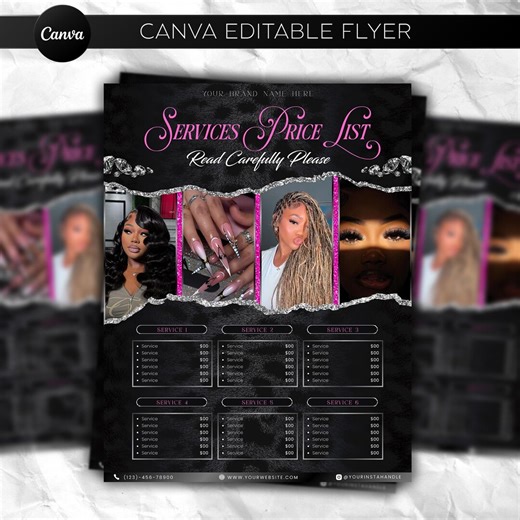 Beauty Salon Price List Template, Price List Sheet, Hair Price List, Lash, Nail, Wig, Braids, Makeup Price List, Canva Editable, 8.5x11 In - Etsy
