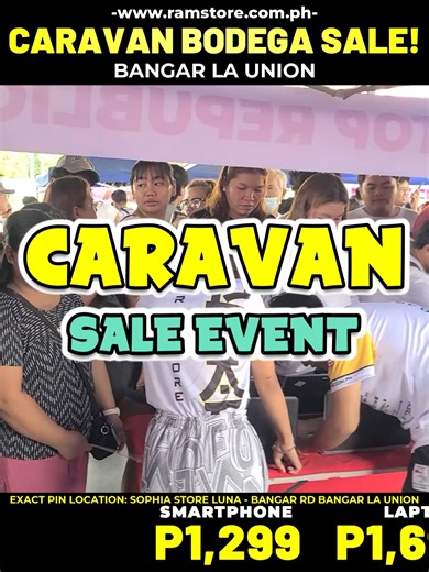 BARANGAY NAGSABARAN BANGAR LA UNION! 2 DAYS CARAVAN BODEGA SALE EVENT!! SMARTPHONE - P1,299 LAPTOP - P2,499 COMPUTER SET - P3,999 SMART TV - P5,299 BLUETTOOTH SPEAKER - 299 Join our GC for the Event Place: https://m.me/j/AbZezK1tO87Jc3nK Check out here Ramstore Apps Google Play: https://bit.ly/ramtoreandroid Apple Store: https://apple.co/45i5fR3 #bangar #BangarLaUnion #launion #caravan #pisosale #events #bodega #Sale #wholesale #SmartTV #laptop #smartphone #computer #speaker #accessoires #motorc