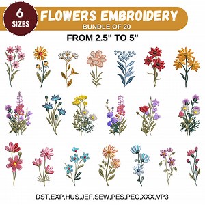 Flowers Machine Embroidery Designs, Mini Flower Designs, Birth Month Flowers, Botanical, Boho Floral Embroidery, 6 Sizes, Instant Download - Etsy