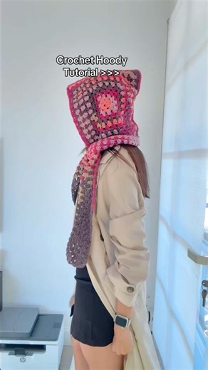 Crochet Hoody Tutorial 💓 #crochet #grannysquare #crochettutorial #crochethoodie #crochetscarf