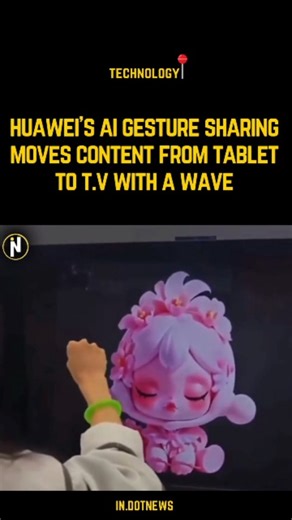 In.Dotnews on Instagram: "Huawei’s AI Gesture Sharing uses cameras, computer vision, and cross-device intelligence to let users move content between screens with a simple hand motion. By physically “grabbing” an item on a tablet and directing it toward a TV or larger display, the system recognizes the gesture, understands the user’s intent, and transfers the file instantly—without cables, pairing processes, or manual sharing menus. At the core of this feature is Huawei’s multi-device ecosystem,