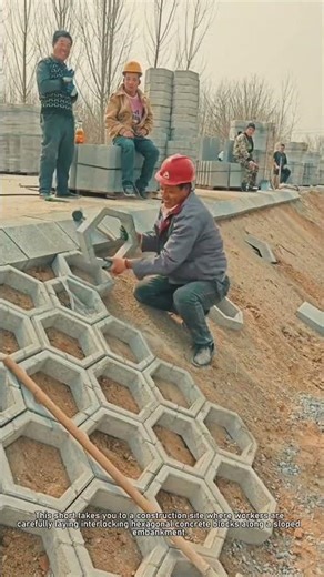 Laying Hexagonal Concrete Blocks for Slope Protection