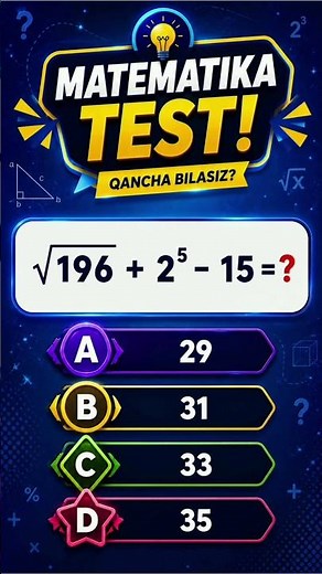 😊 Matematika Test! Qancha bilasiz? #MatematikaTestlar #Testlar #MatematikaTest