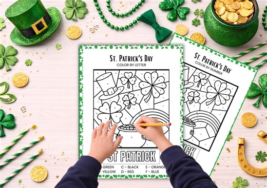 St Patrick’s Day Color by Number and Color by Letter Printable – Shamrock Worksheet for Kids – Preschool & Kindergarten Literacy Activity
