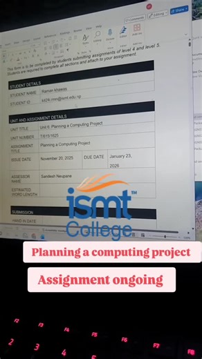 Hamro Assignment Nepal on Instagram: "Planning a computing project assignment ongoing Level 4 ismt #ismtcollege #assignmenthelp #level"