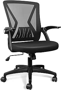 Ergonomic Comfy Office Chair Swivel Home Comfortable Mesh Desk Chair Black Modern Computer Chair Flip Up Arms with Lumbar Support Task Chair with Wheels Adjustable Height