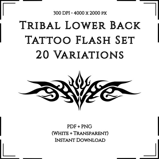 Tribal Lower Back Tattoo Flash Set | Symmetrical Tramp Stamp Designs - Etsy