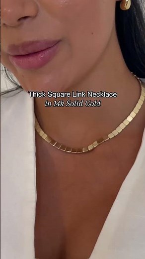 14K Gold Square Link Necklace | Solid Gold Statement Necklace