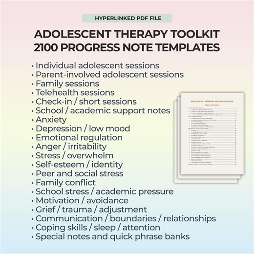 Adolescent Therapy Progress Notes Toolkit Teen Counseling Documentation Templates Therapist Session Notes Mental Health Resource Guide PDF - Etsy UK