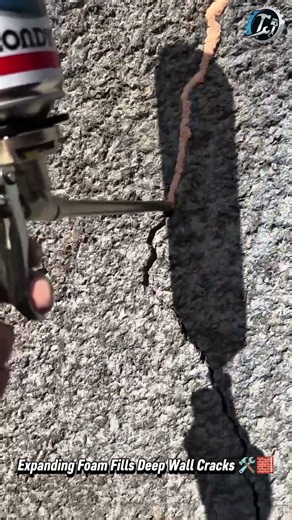 Expanding Foam Fills Deep Wall Cracks 🛠️🧱 #CrackRepair #Construction #Tools