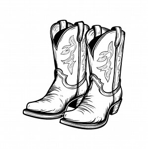 Cowboy Boots Line Art Clipart – Black & White Western Boots – PNG, SVG, Powerpoint – Coloring Book Style Illustration - Etsy