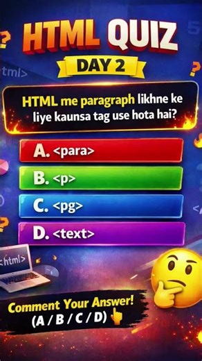 Easy lag raha hai? HTML Quiz Day 2 Try karo! HTML ka basic sawal Coding Challenge #codingcontest