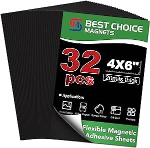BEST CHOICE MAGNETS 32P Adhesive Magnetic Sheets 4"" x 6""Flexible Magnetic Sheets Magnet Sheets with Self-Stick Adhesive for Home Office Photos Crafts