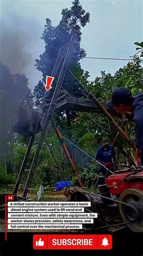 Pro Builder Operates a Simple Diesel Engine to Lift Sand–Cement Mix