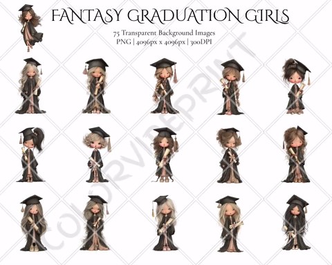 Fantasy Graduation Girls Clipart Bundle, Whimsical Graduate Characters, PNG Graphics (digital Download) - Etsy