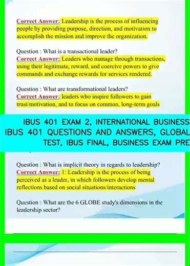 IBUS 401 EXAM 2, INTERNATIONAL BUSINESS EXAM, IBUS 401 QUESTIONS AND ANSWERS, GLOBAL STRATEGY TEST,