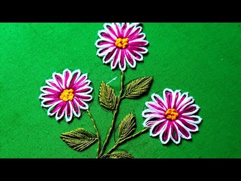 Lazy daisy flower embroidery/Lazy daisy stitch/Hand embroidery for beginners.